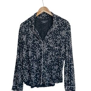 Victoria's Secret Pajama Top Heart Print Sleep‎ Shirt Button Up Black Medium